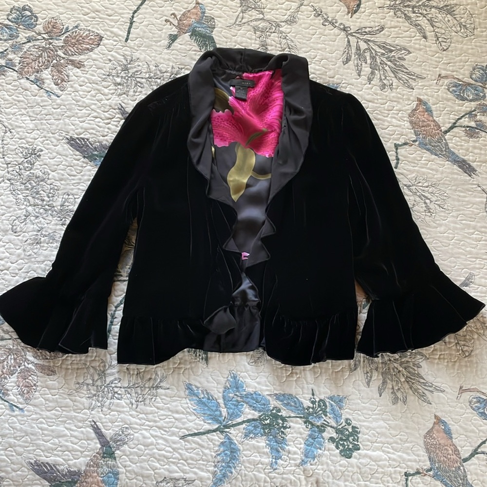 Black Velvet Ruffle Evening Jacket
